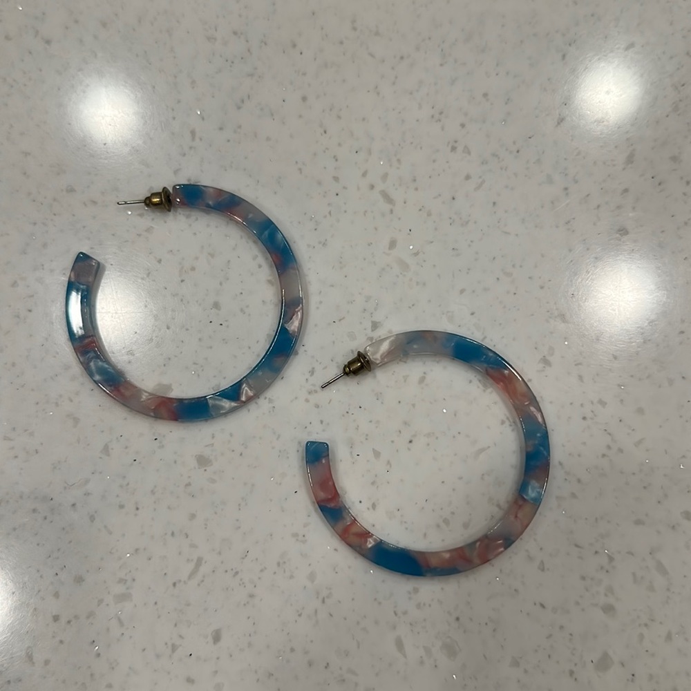 Blue and Pink Hoop Earrings